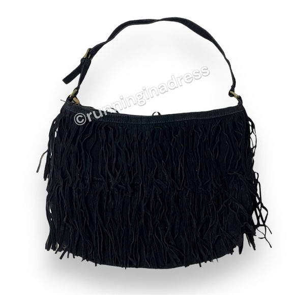 Nine West Black Faux Suede Fringe Shoulder Bag In Black - Picture 2 of 12